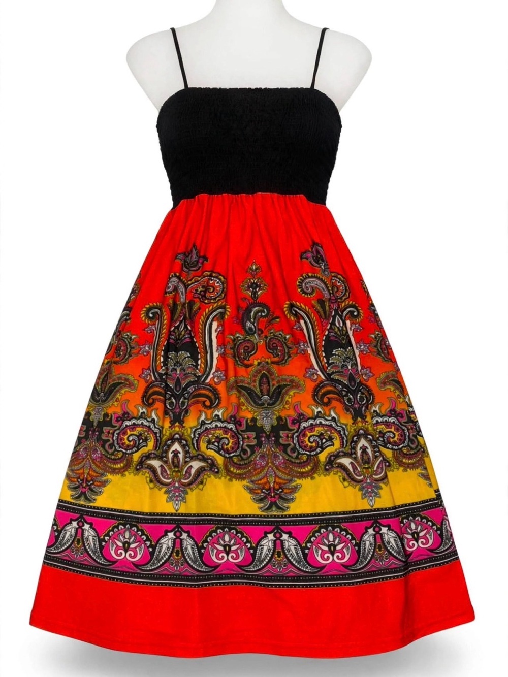 Cristinalove Black Smocked dress with orange Accent